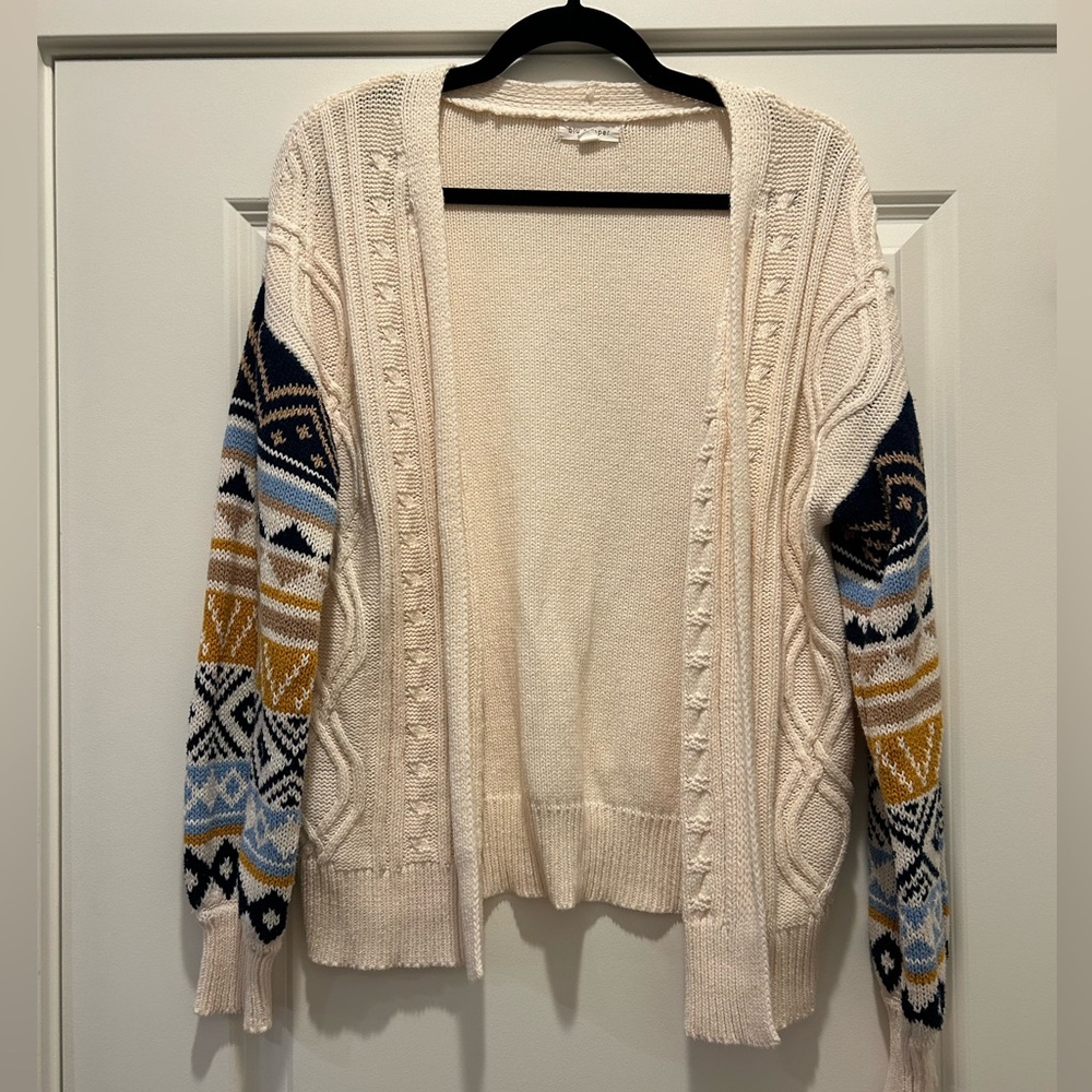 Blu Pepper Open Front Cable Knit Cardigan with Patterned Sleeves Sz Small